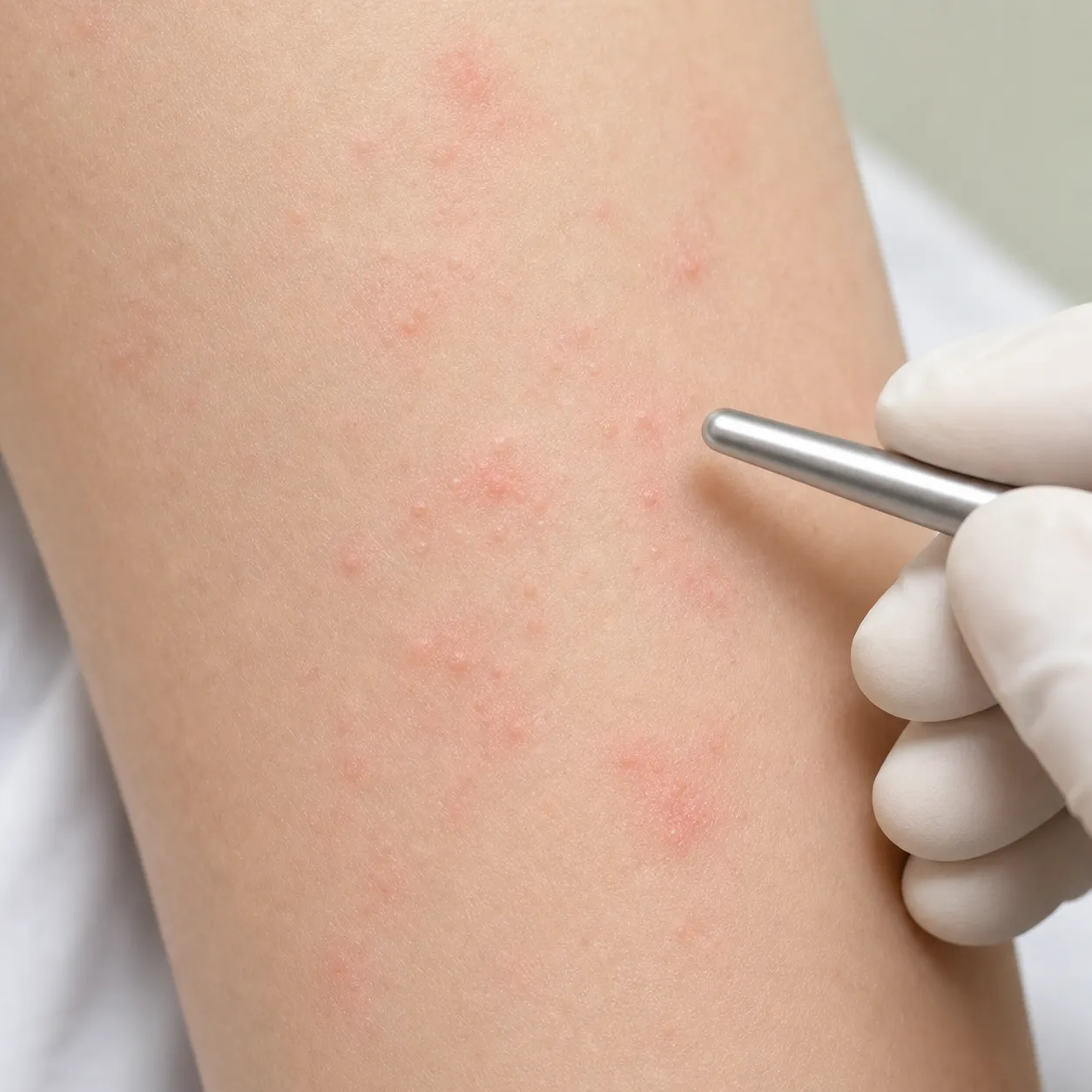 Dermatologische Untersuchung eines milden Hautausschlags